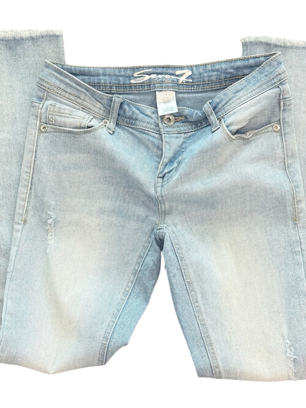 Seven7 Women’s Light Wash Low Rise Distressed Raw Hem Skinny Jeans Sz 1